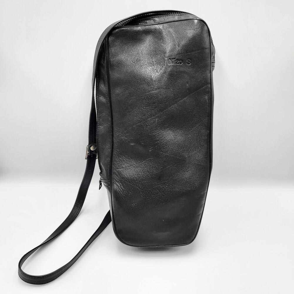 Nizo S Black Leather Structured Long Rectangular Crossbody Bag Adjustable Strap